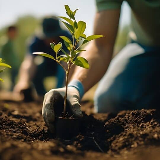 men are planting trees and watering them to help increase oxygen in the air and reduce global warming, Save world save life and Plant a tree